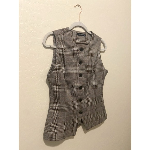 Dictionary Women's Plaid Button Down Dressy Vest Layering Career Top Size Small - Picture 2 of 10